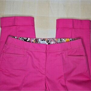 Cache Hot Pink Cuffed Straight Leg Feminine Barbiecore Stretch Ankle Pants